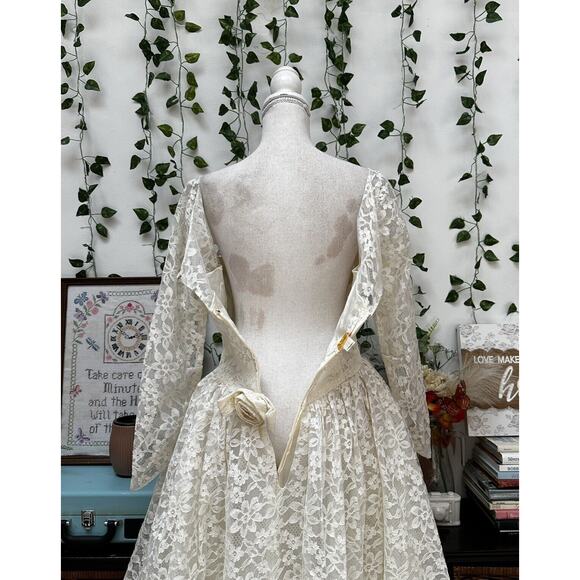 Vintage 60s White Lace Tea Dress Bridal Wedding Lorrie Deb Mod Party XS/S - Picture 9 of 12